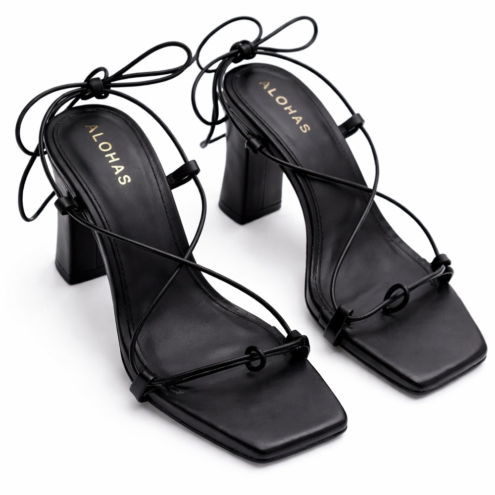 ✨ ALOHAS Black Strappy Heels – Size 39 (US 8) – Made in Spain
